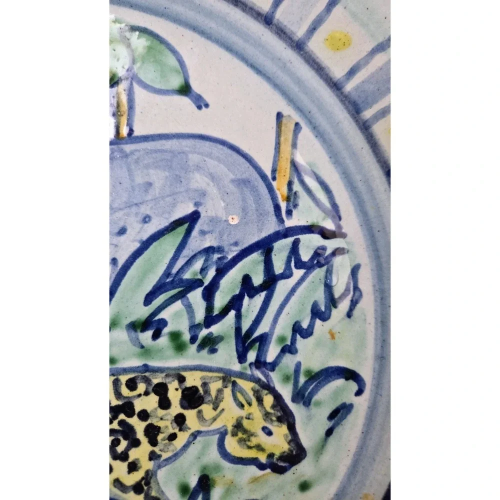 Vintage Leopard Elephant Safari Jungle Cat Plate Denmark Signed RAS Handpainted